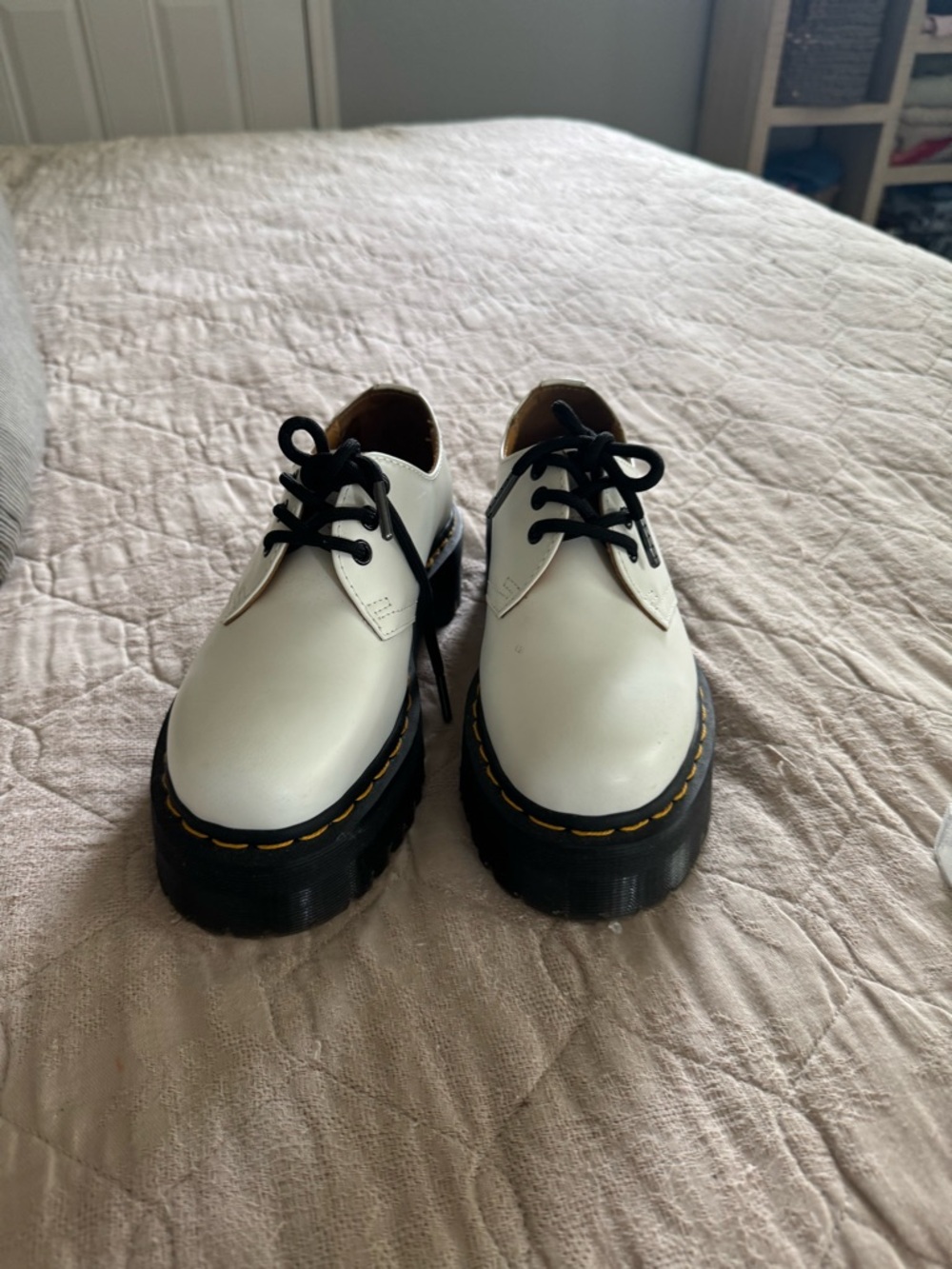 Dr. Martens White Shoes with Black Sole and Yellow Interior